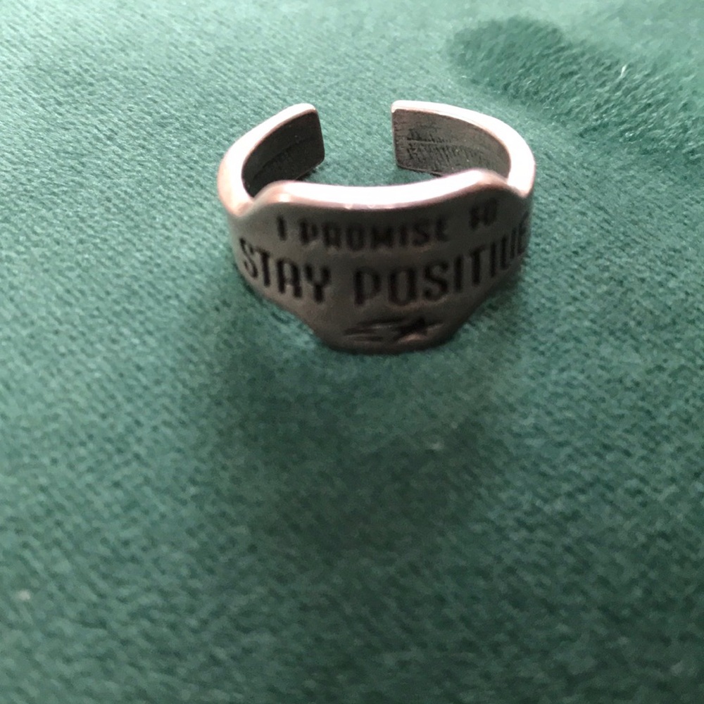 Silver Cuff “Stay Positive” Ring